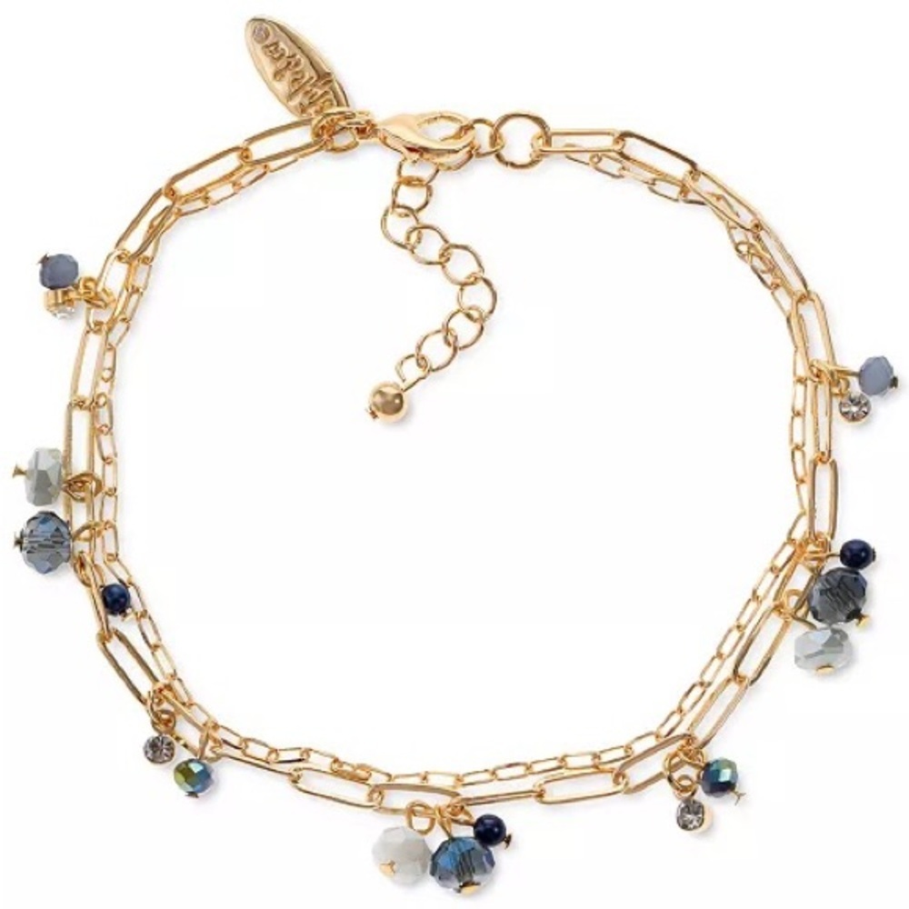 Gold-Tone Bead‎ & Imitation Pearl Multi-Chain Anklet